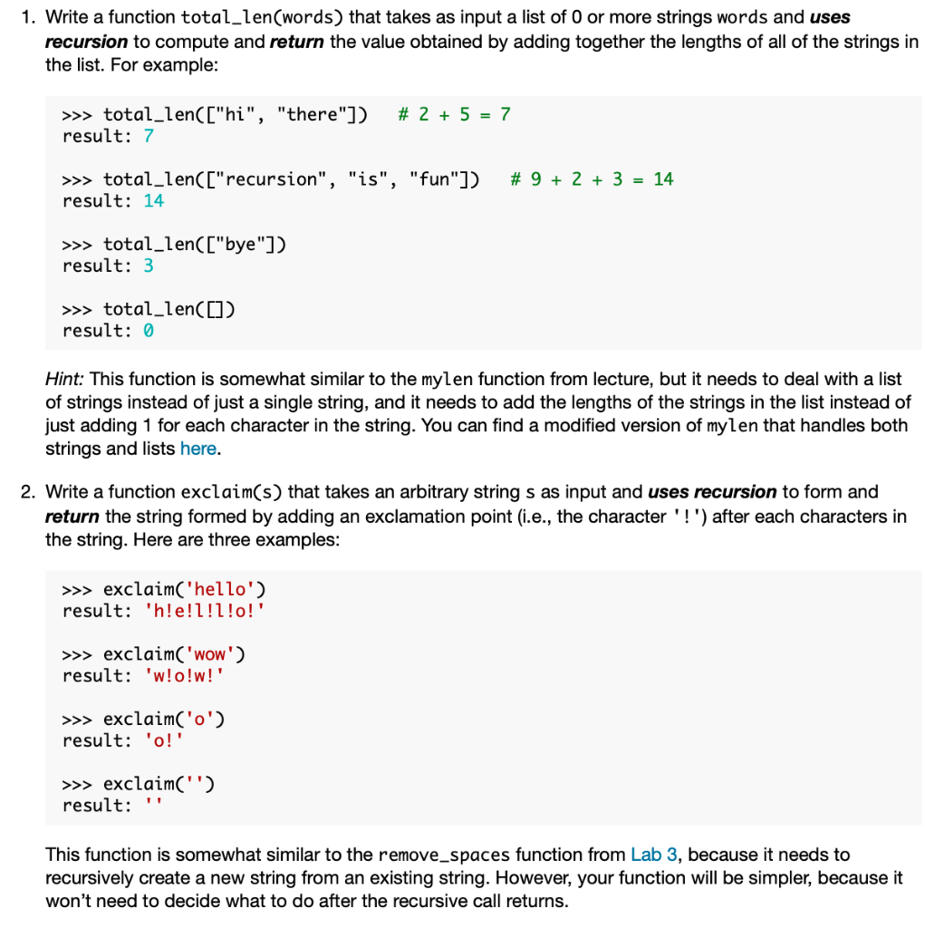 Solved 1. Write a function total_len(words) that takes as | Chegg.com