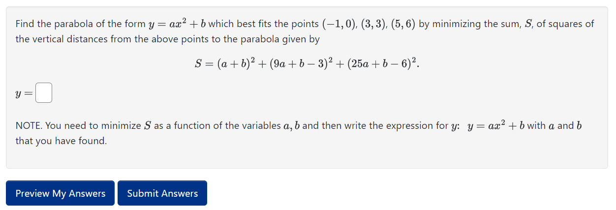 Solved Find The Parabola Of The Form Y=ax2+b Which Best Fits | Chegg.com