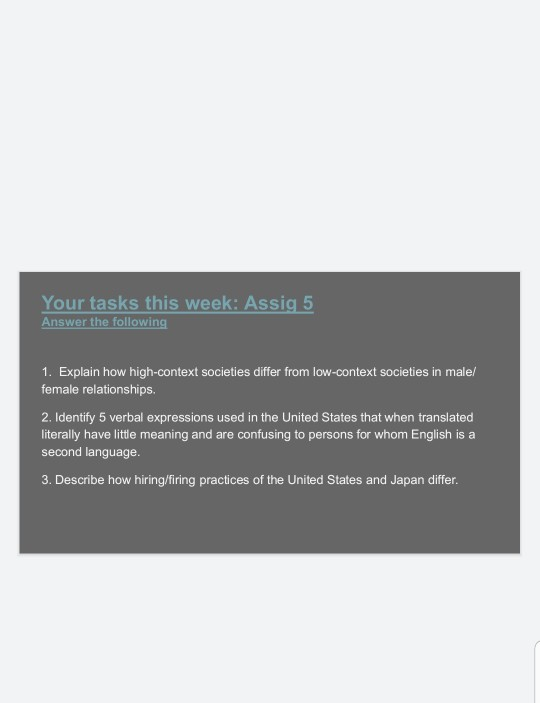 Solved Your Tasks This Week Assig 5 Answer The Following 1 Chegg Com