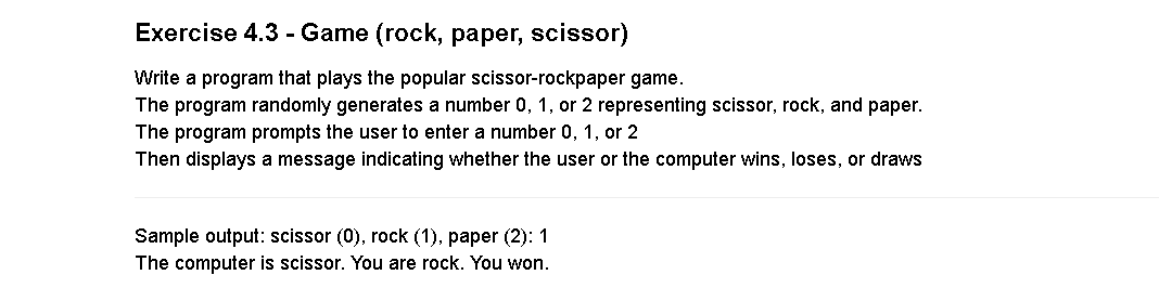 Solved Exercise 4.3 - Game (rock, Paper, Scissor) Write A | Chegg.com