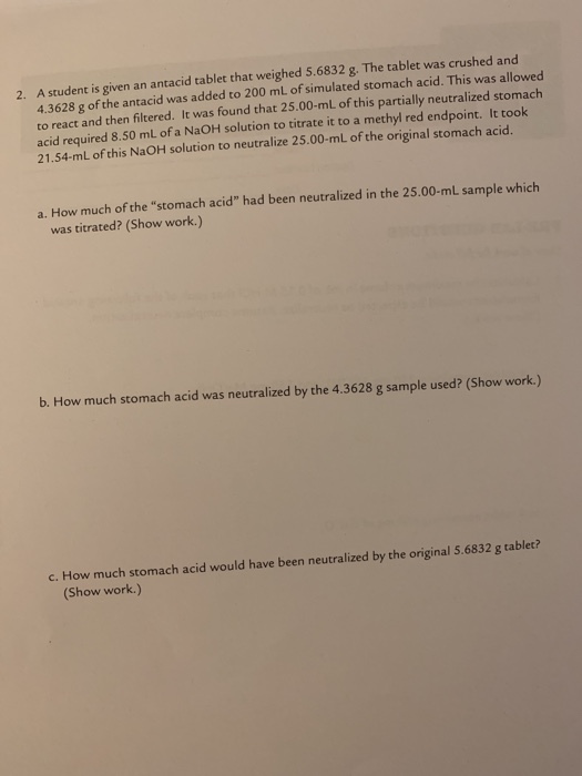 Solved Titration Antacid Analysis PreLab Name Section