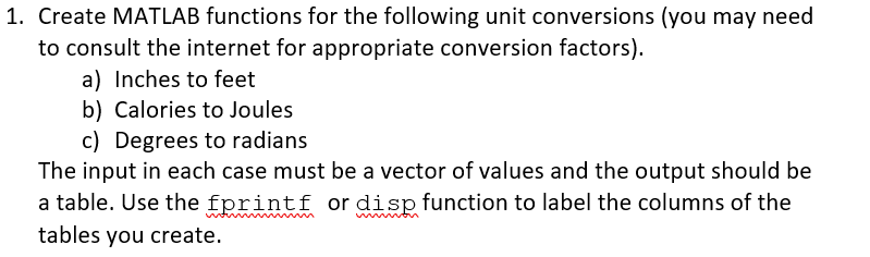 1. Create MATLAB functions for the following unit | Chegg.com