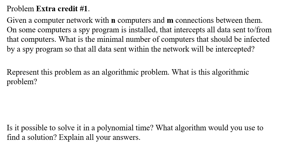 Solved Problem Extra credit #1. Given a computer network | Chegg.com