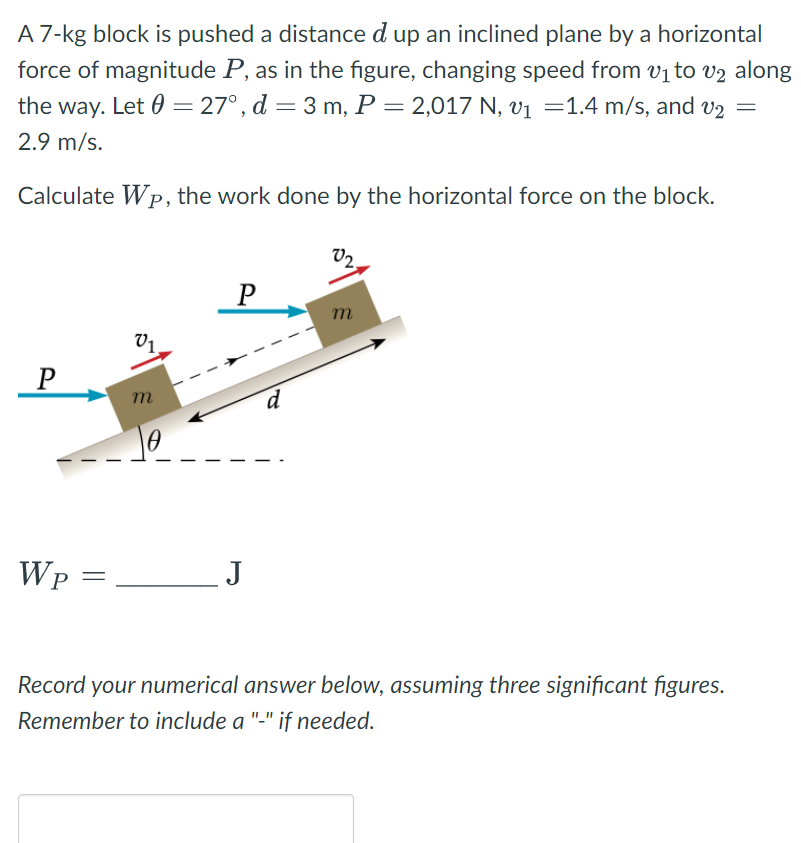 solved-a-7-kg-block-is-pushed-a-distance-d-up-an-inclined-chegg