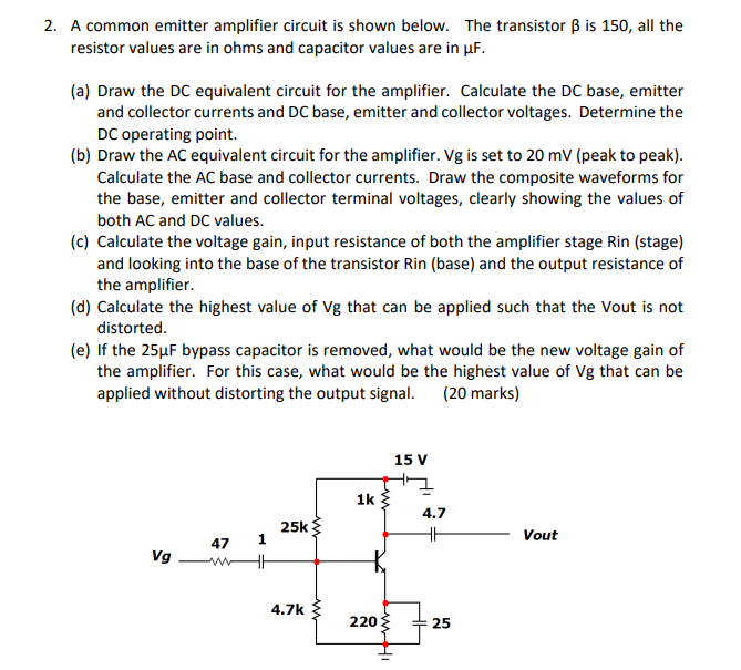 Solved 2. A common emitter amplifier circuit is shown below. | Chegg.com
