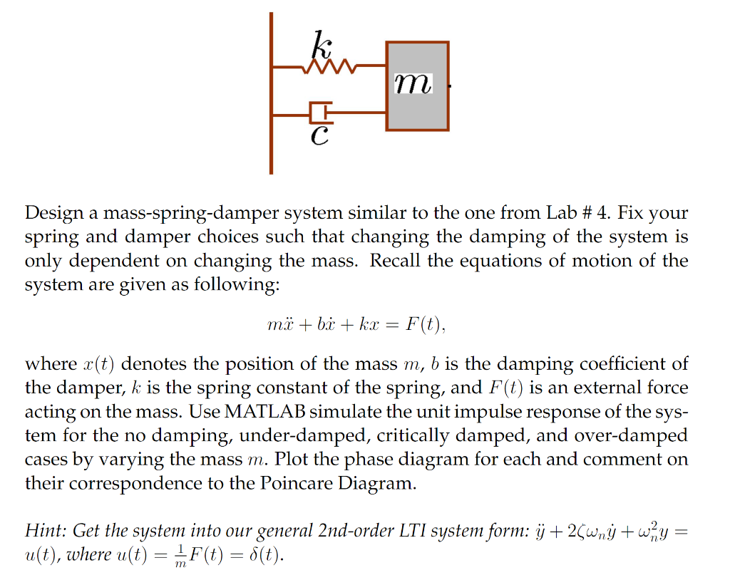 Solved Design a mass-spring-damper system similar to the one | Chegg.com