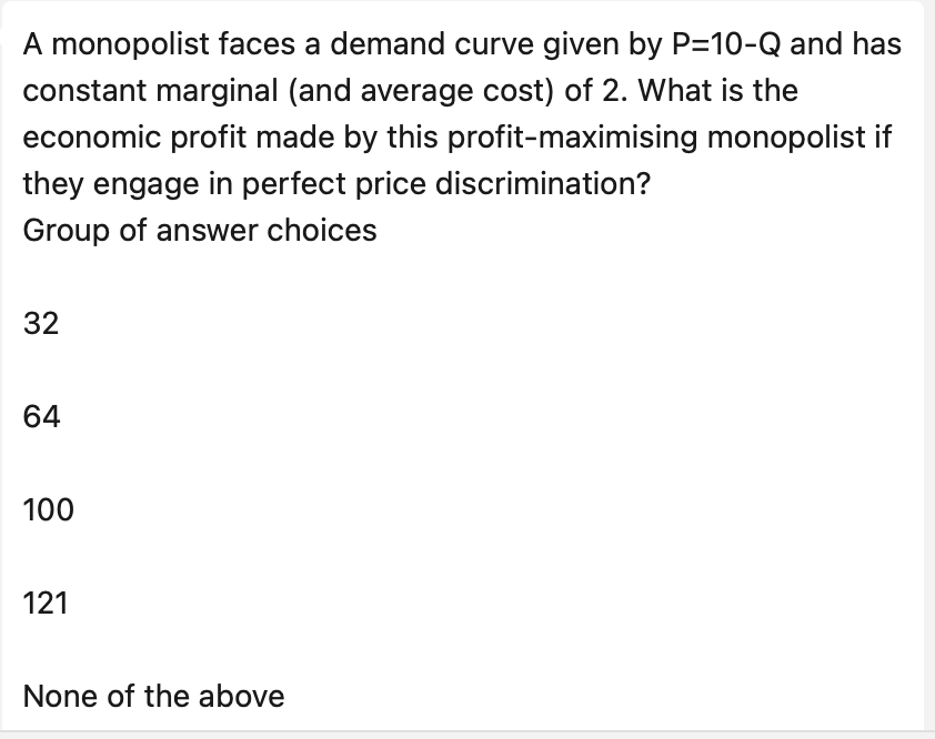 Solved A Monopolist Faces A Demand Curve Given By P=10−Q And | Chegg.com