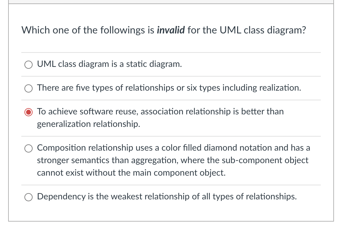 Solved Which one of the followings is invalid for the UML | Chegg.com