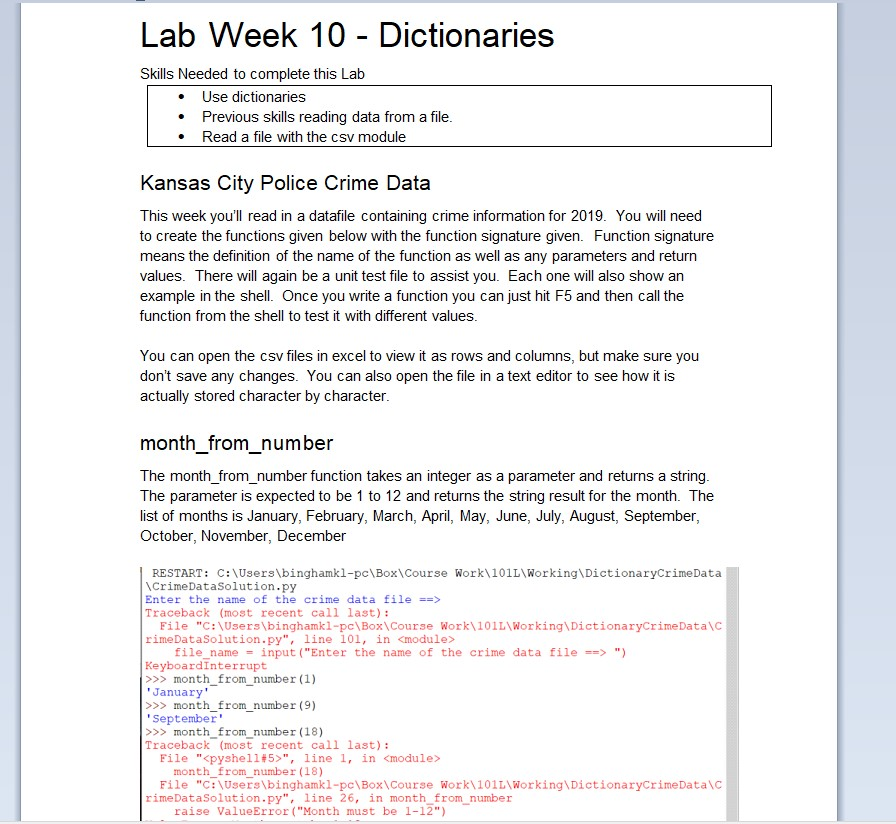 Solved Lab Week 10 Dictionaries Skills Needed to complete