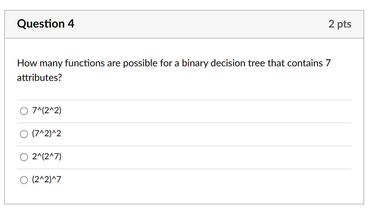 Solved How many functions are possible for a binary decision | Chegg.com