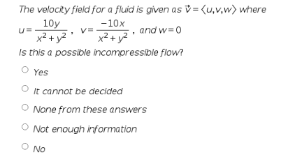 Solved U= VE The velocity field for a fluid is given as v = | Chegg.com