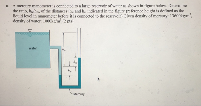 Solved A mercury manometer is connected to a large reservoir | Chegg.com