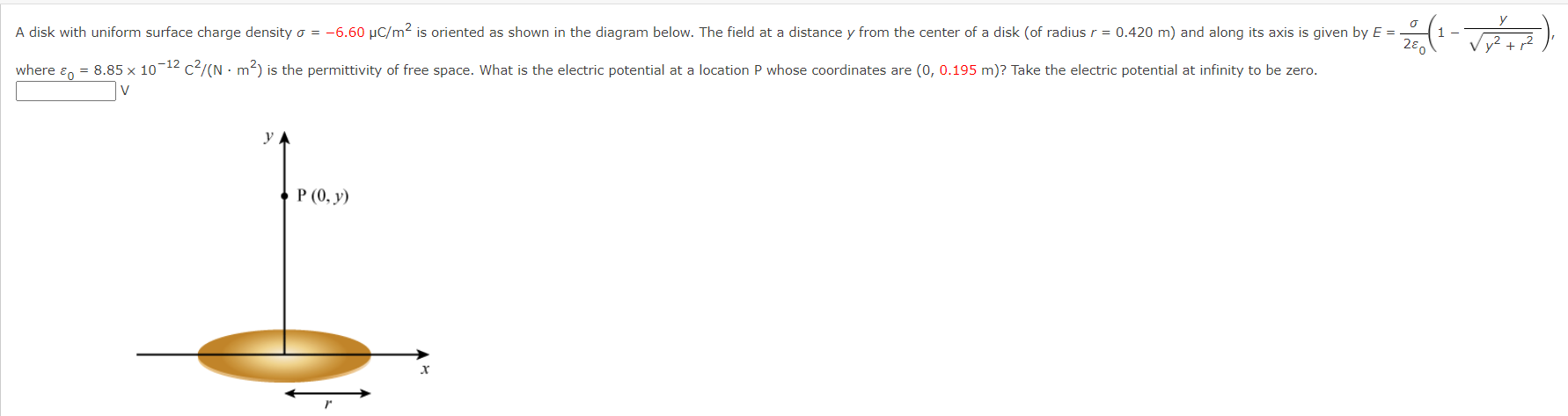 Solved A disk with uniform surface charge density o = -6.60 | Chegg.com