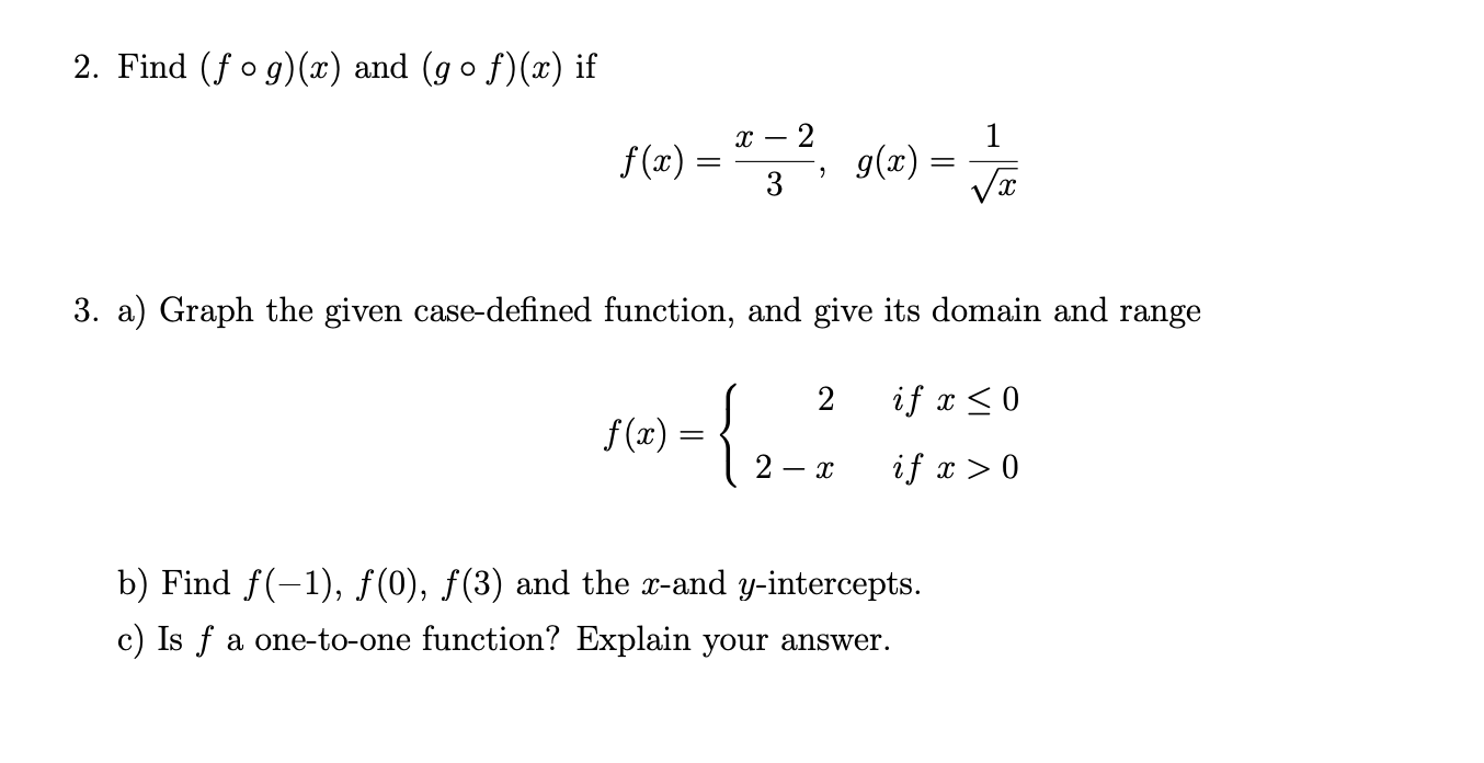 Solved 2 Find F Og X And Gof X If X 2 F 1 3 1 Chegg Com