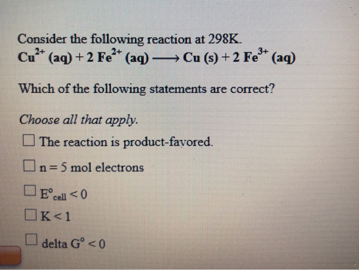 Solved Consider The Following Reaction At 298k Cu Aq 2