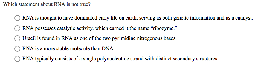 Solved Which Statement About Rna Is Not True? O Rna Is | Chegg.com Solved Which Statement About Rna Is Not True? O Rna Is | Chegg.com