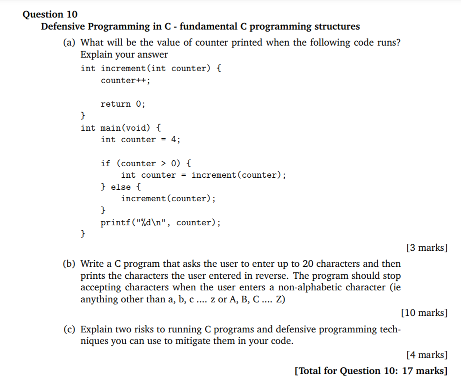 Solved Question 10Defensive Programming in C - ﻿fundamental | Chegg.com