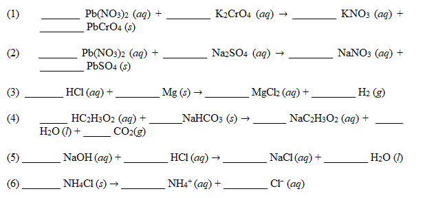 Solved (1) Pb(NO3)2(aq)+K2CrO4(aq)→ KNO3(aq)+ PbCrO4(s) (2) | Chegg.com