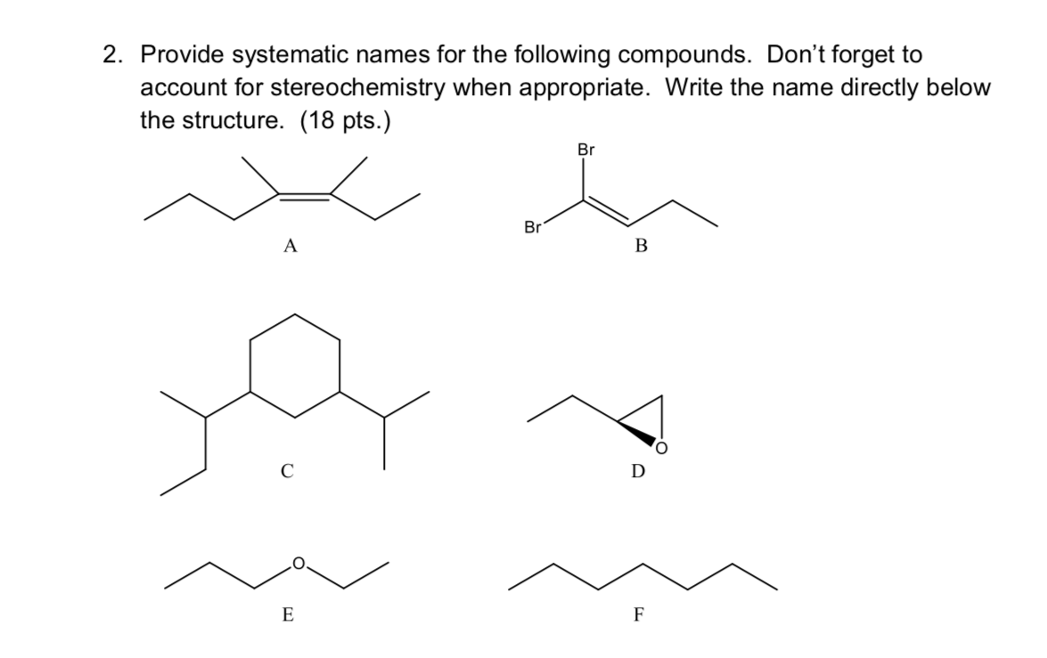 Solved 2. Provide Systematic Names For The Following | Chegg.com