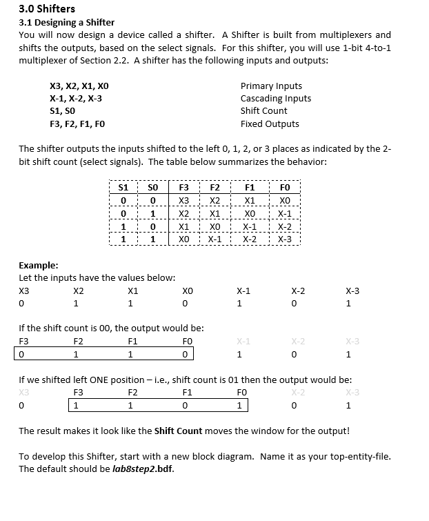 Solved 3.0 Shifters 3.1 Designing a Shifter You will now