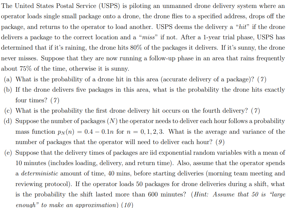 Solved The United States Postal Service (USPS) is piloting | Chegg.com