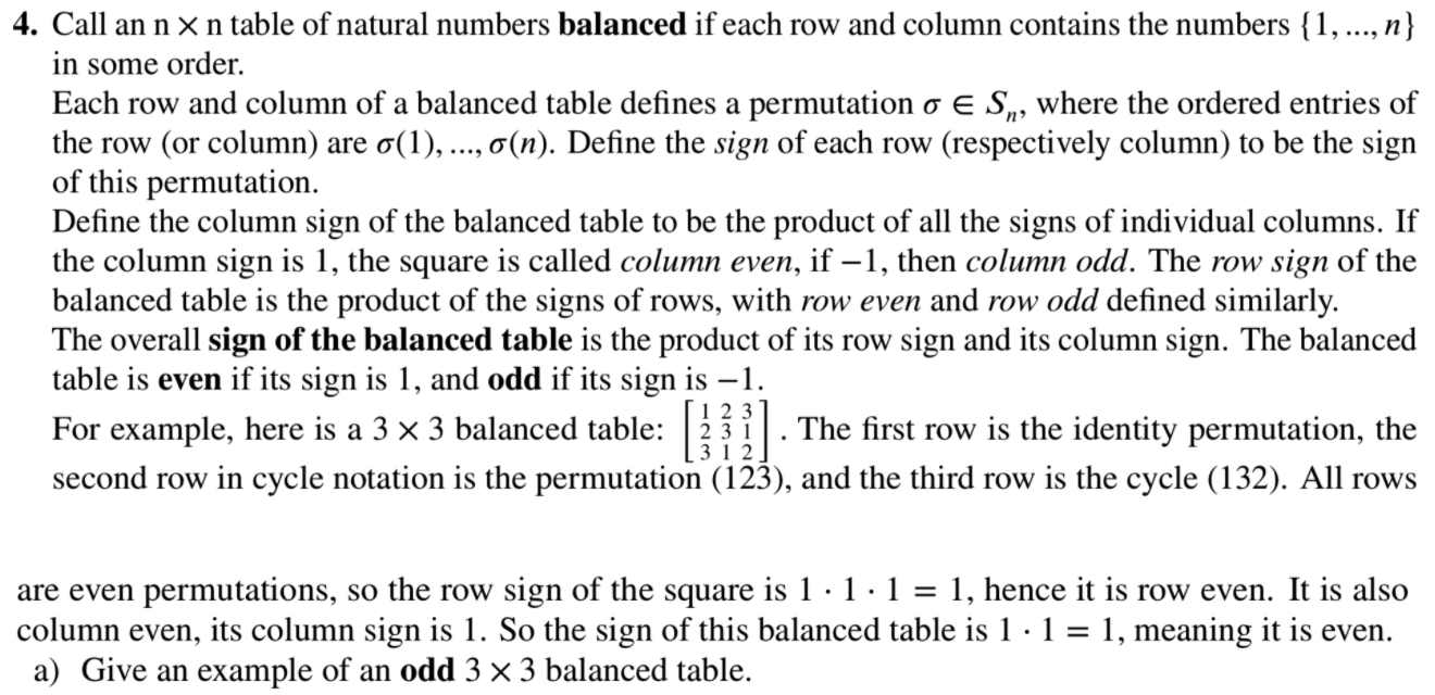 Solved 4 Call An N X N Table Of Natural Numbers Balanced Chegg Com