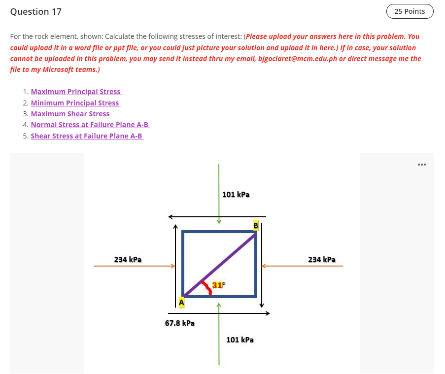 Solved Question 17 25 Points For The Rock Element, Shown: | Chegg.com