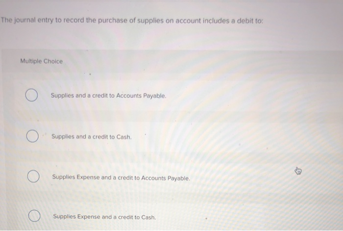 Solved The journal entry to record the purchase of supplies Chegg com
