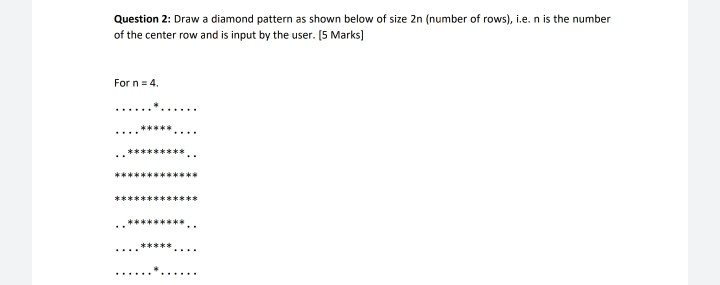 Solved Question 2: Draw a diamond pattern as shown below of | Chegg.com