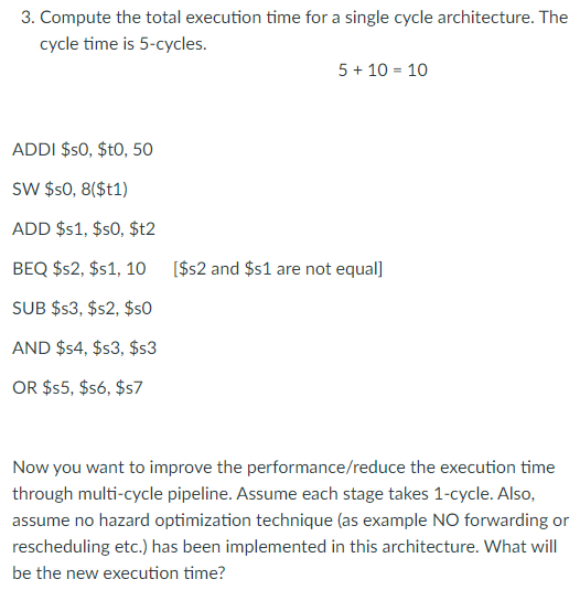 Solved 3. Compute the total execution time for a single | Chegg.com