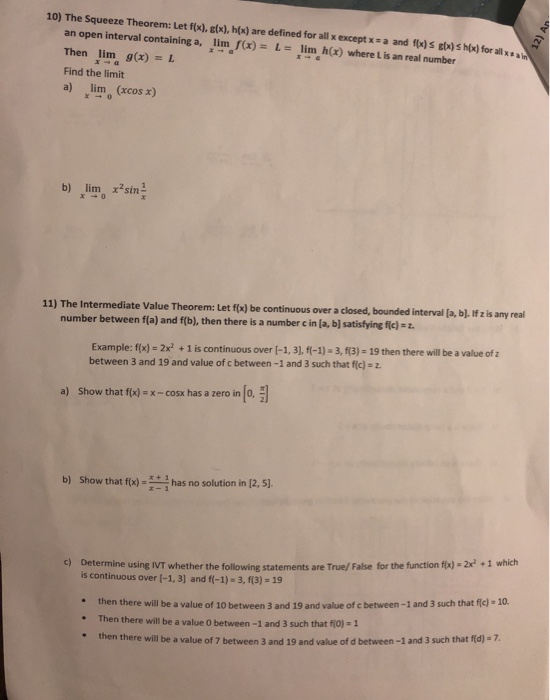 Solved 10 The Squeeze Theorem Let F X G X H X Are Chegg Com