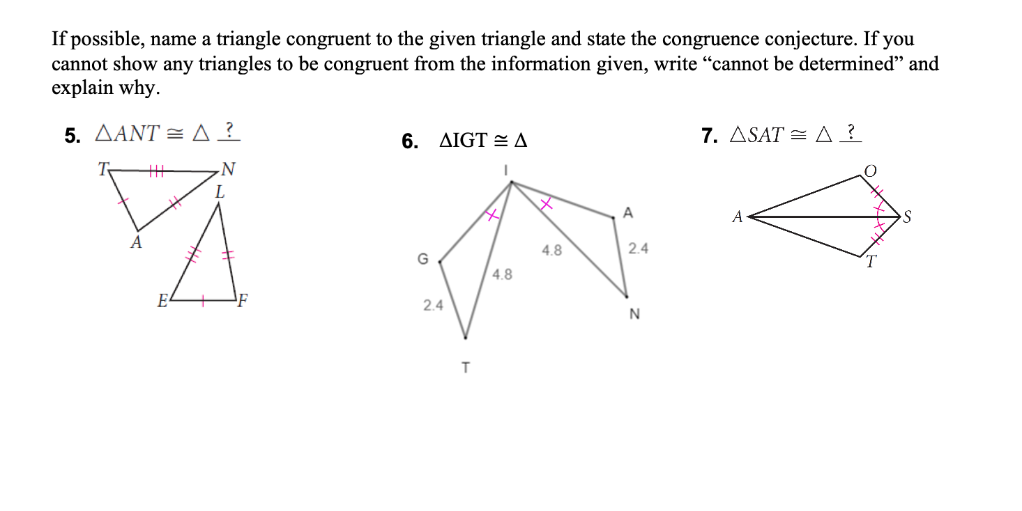 Solved Decide whether the triangles are congruent and name | Chegg.com
