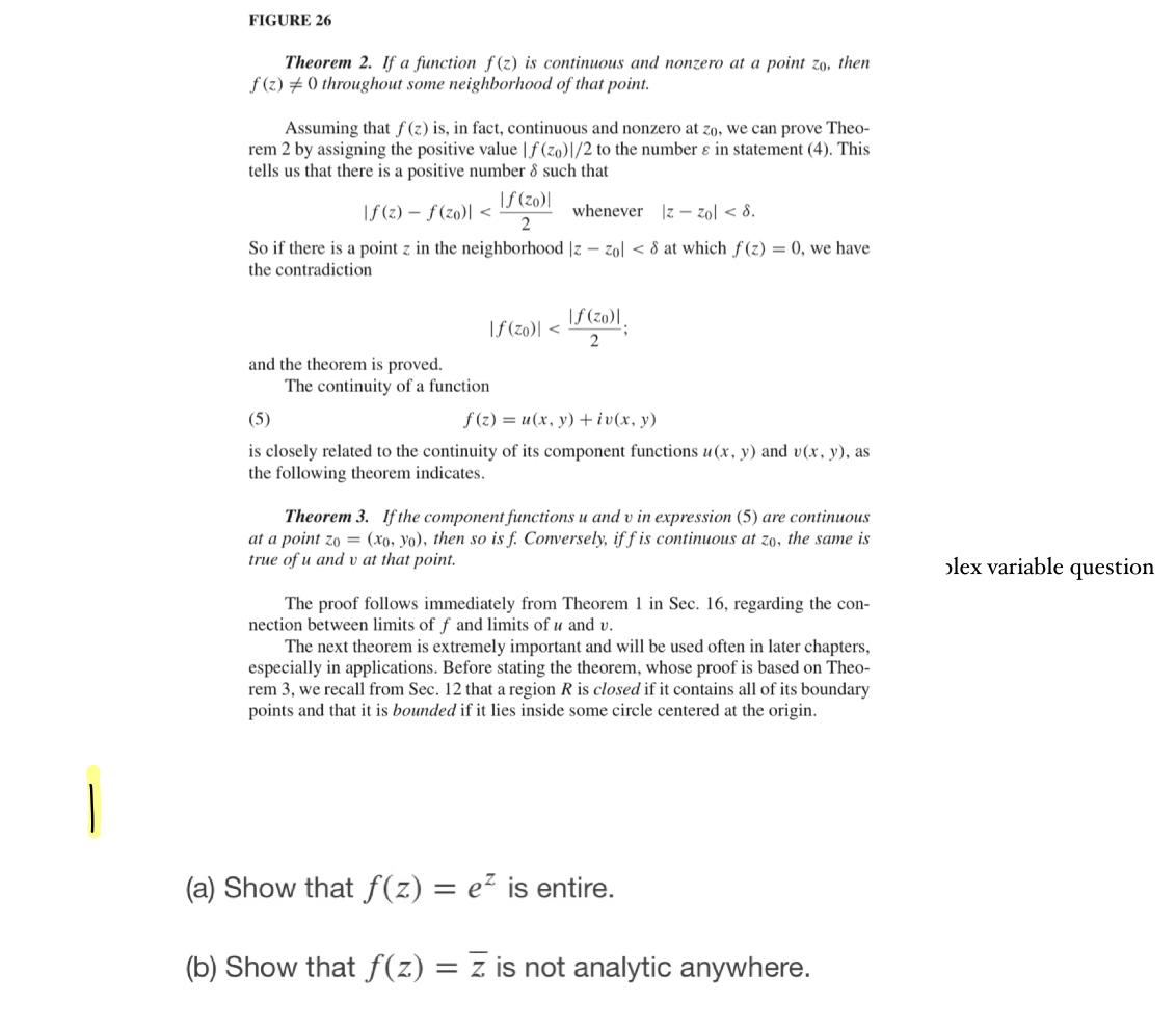 Solved FIGURE 26 Theorem 2. If a function f(z) is continuous | Chegg.com