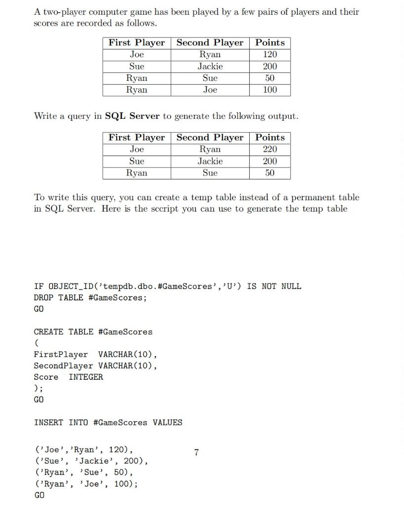 Solved A two-player computer game has been played by a few | Chegg.com