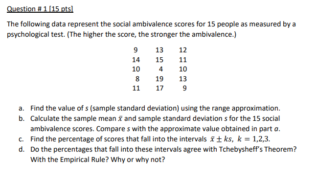 Solved Question # 1 [15 pts] The following data represent | Chegg.com