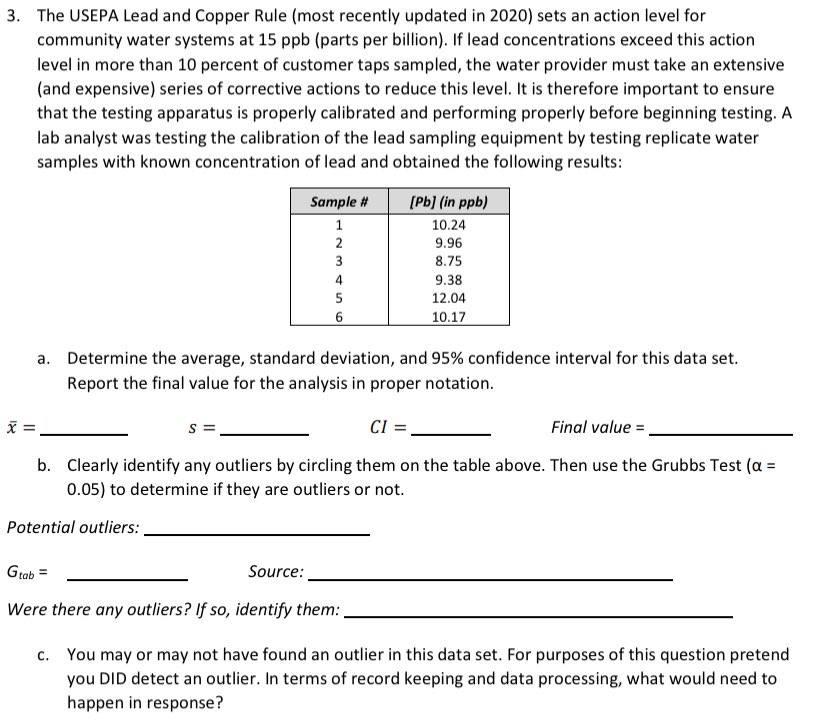 Solved The USEPA Lead and Copper Rule (most recently updated