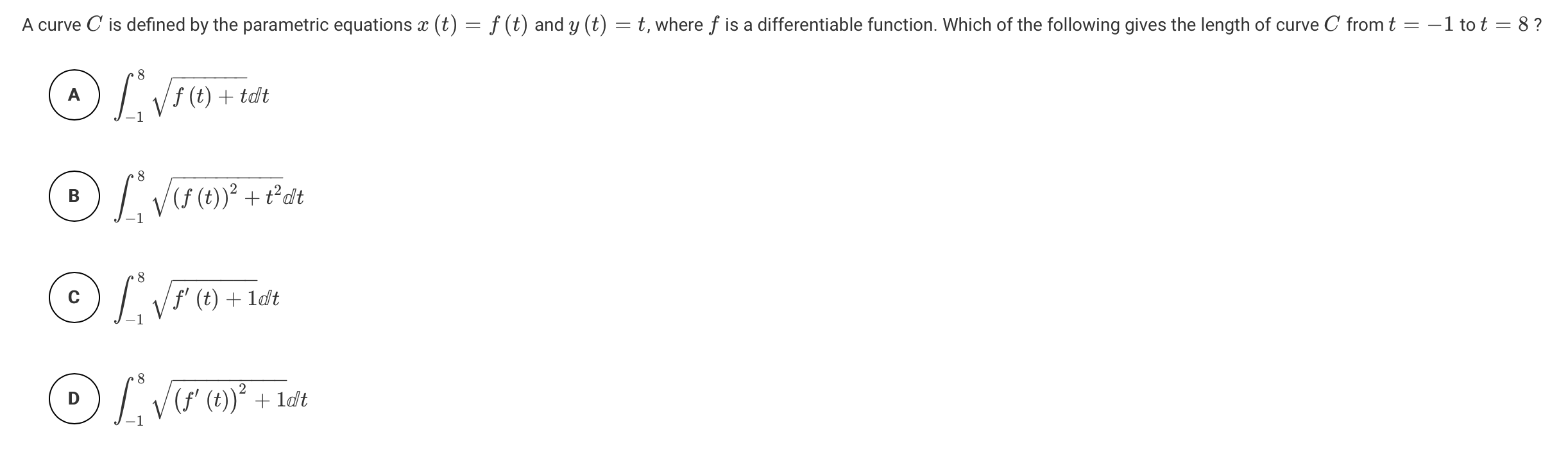 Solved Which Of The Following Gives The Length Of The Cur Chegg Com