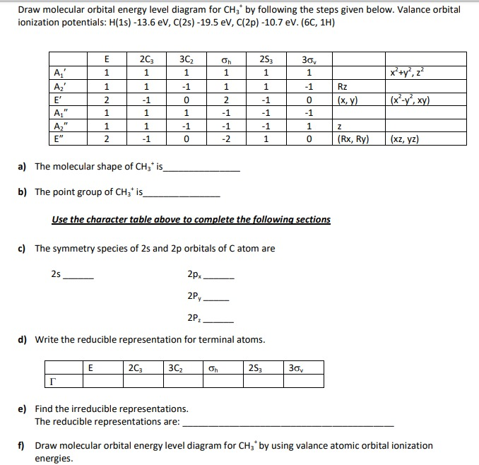 Solved Draw molecular orbital energy level diagram for CH3 | Chegg.com