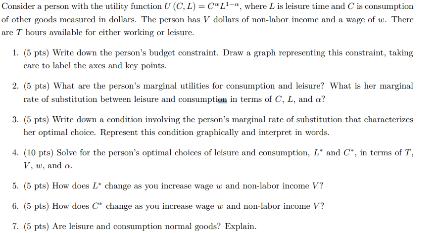 Solved Consider A Person With The Utility Function | Chegg.com