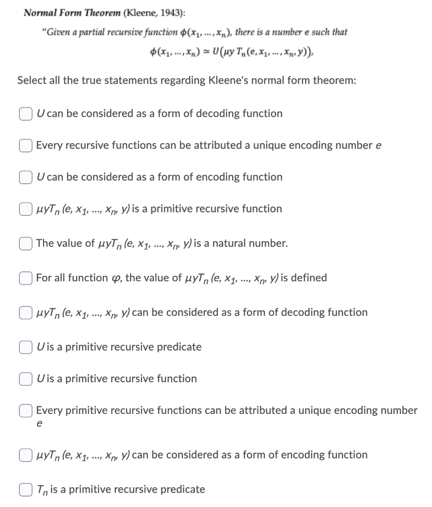 Solved Normal Form Theorem (Kleene, 1943): 