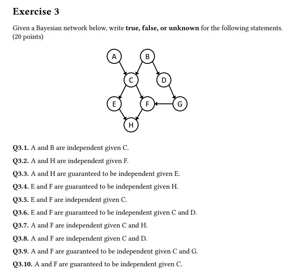Solved Given a Bayesian network below, write true, false, or | Chegg.com