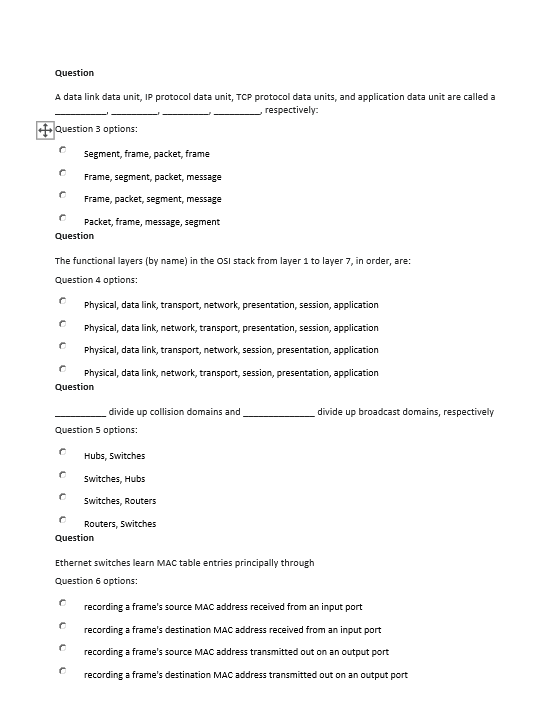Solved Question A data link data unit, IP protocol data | Chegg.com