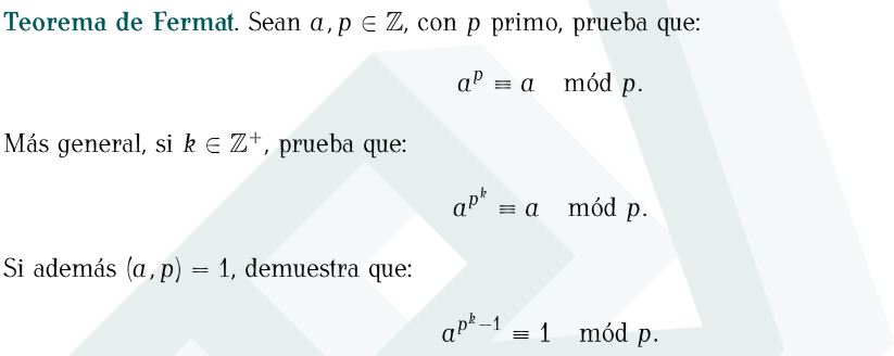 Teorema de Fermat. Sean \( a, p \in \mathbb{Z} \), con \( p \) primo, prueba que: \[ a^{p} \equiv a \quad \text { mód } p . \