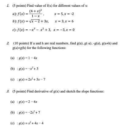 5 Points Find Value Of F X For Different Values Of Chegg Com