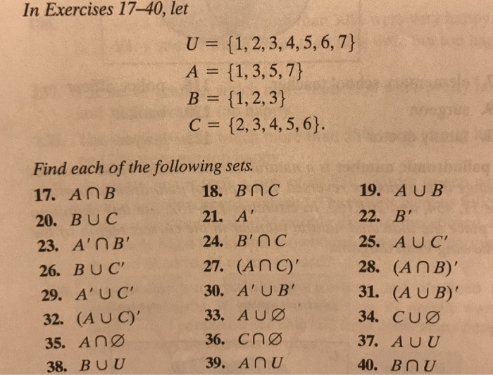 Solved In Exercises 17-40, let (1,2,3, 4,5, 6, 7) 11,3,5,7