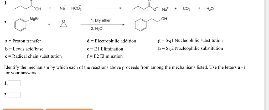 Solved 1. OHNa HCO3 O Na +CO2 H20 MgBr 1. Dry ether он 2. 2. | Chegg.com
