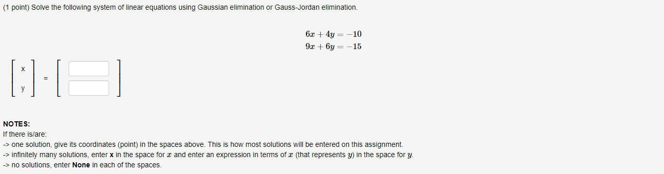 Solved (1 point) Solve the following system of linear | Chegg.com