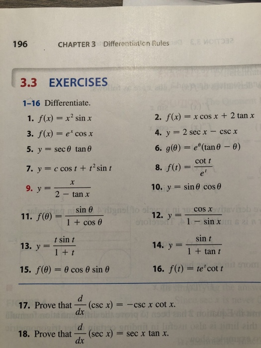Solved 196 CHAPTER 3 Differentiaticn Rules 3.3 EXERCISES | Chegg.com