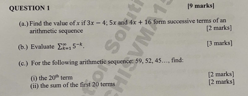 Solved 7 QUESTION 1 9 marks a. Find the value of x if 3x