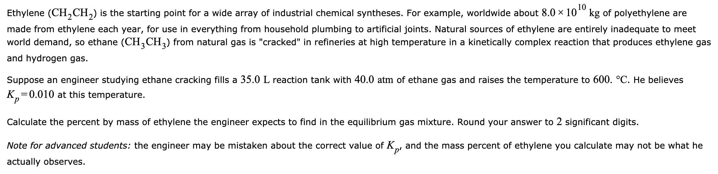 Solved Ethylene (CH,CH,) is the starting point for a wide | Chegg.com